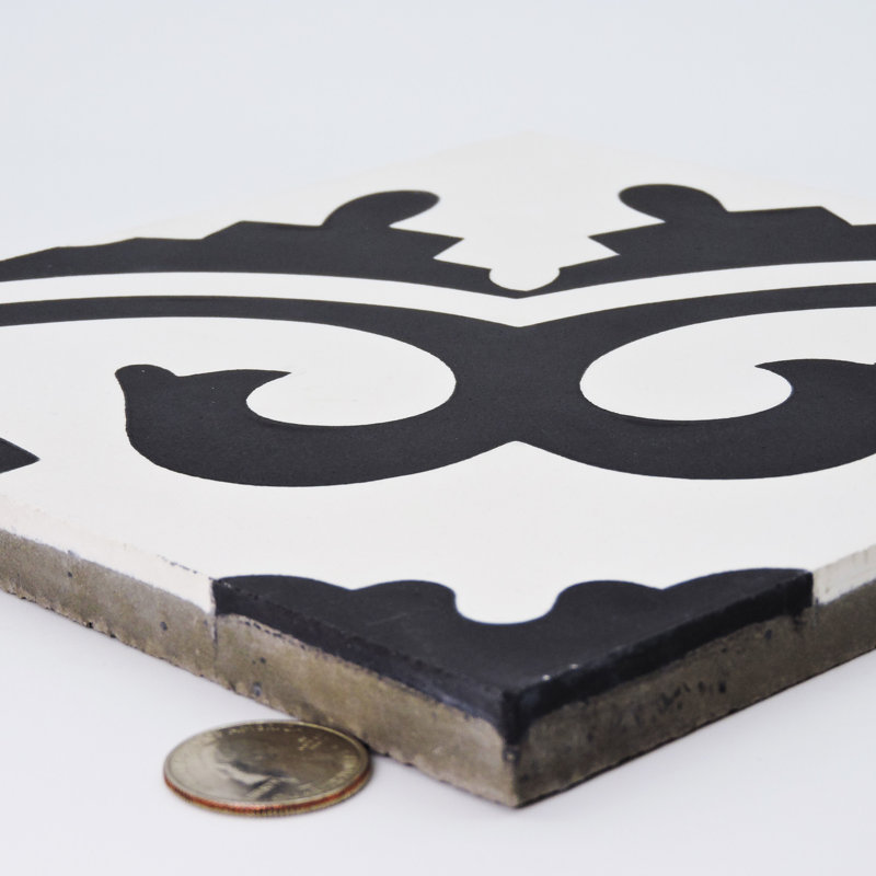 Carreau de mur et de sol à motif ciment 8 po x 8 po Tanger, Blanc cassé / noir
