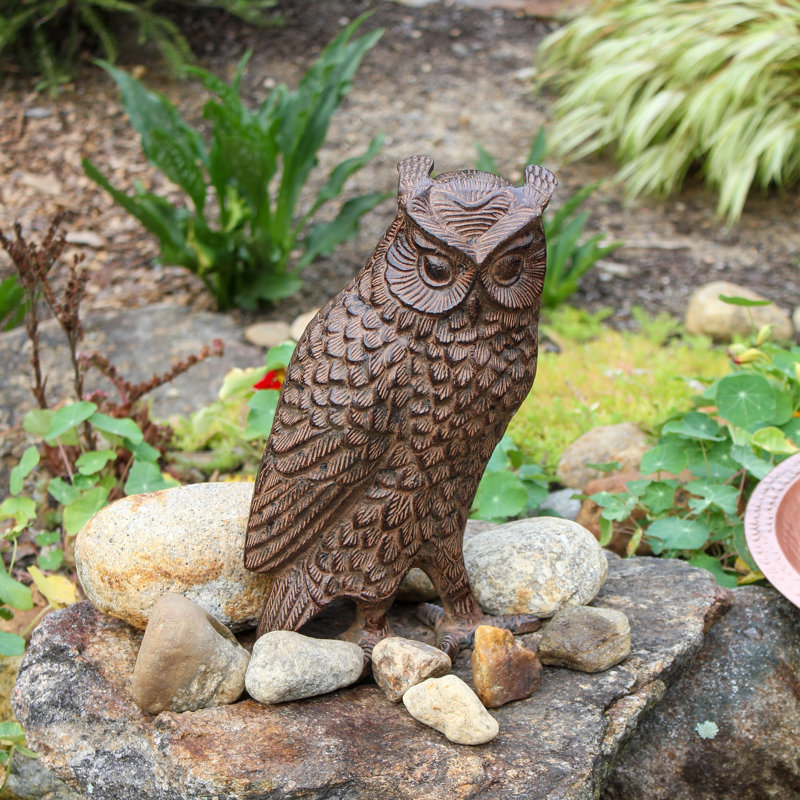 Bronze Great Horned Owl Garden Statue