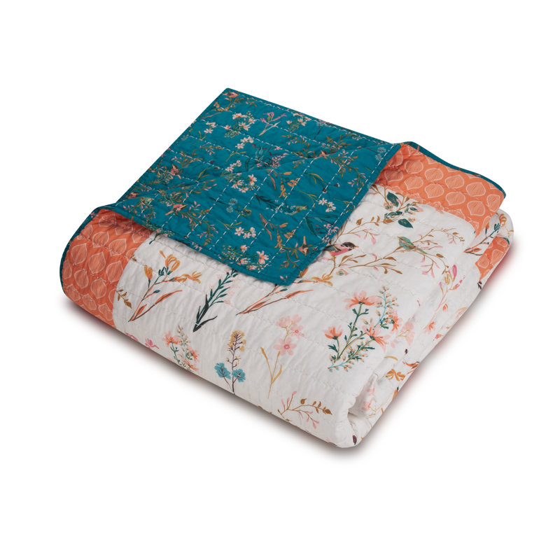 English Garden Pink Floral Reversible Cotton King Quilt Set