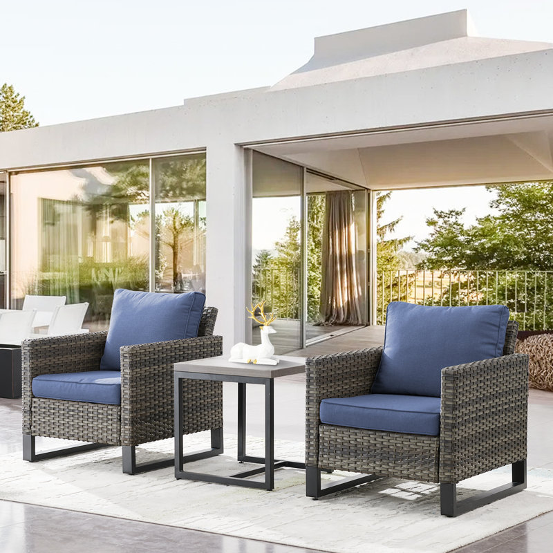 Nazime 2 Person Seating Group with Cushion, Gray, Blue