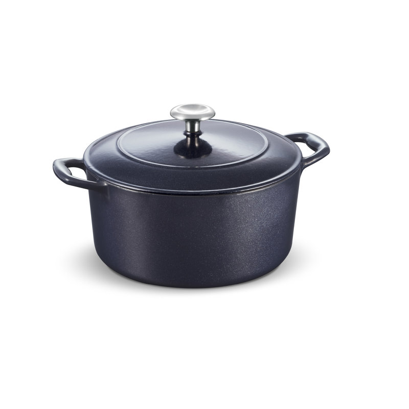 Cocotte ronde en fonte émaillée de couleur brune, Bleu très foncé, 5,5 pte