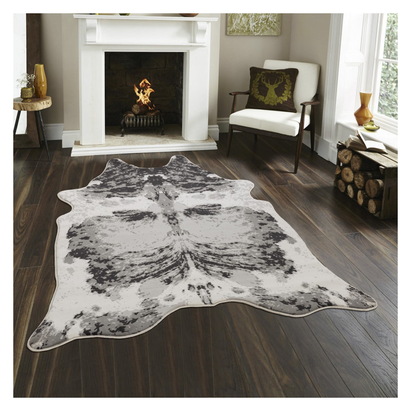 Tapis gris en cuir de vache gris 5 pi x 7 pi