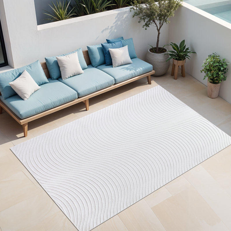 Michoel In- & Outdoor Scandi Modern Boho White Area Rug, Rectangle 160 x 220cm