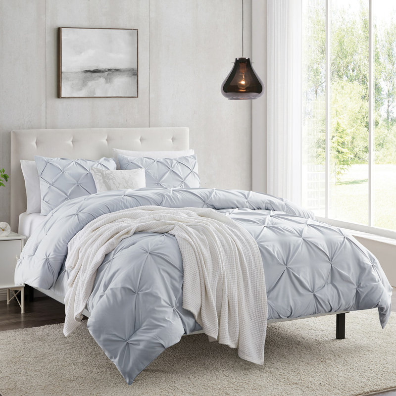 Ensemble d'édredon en microfibre , Bleu givré, Édredon pour très grand lit + 2 taies décorativ