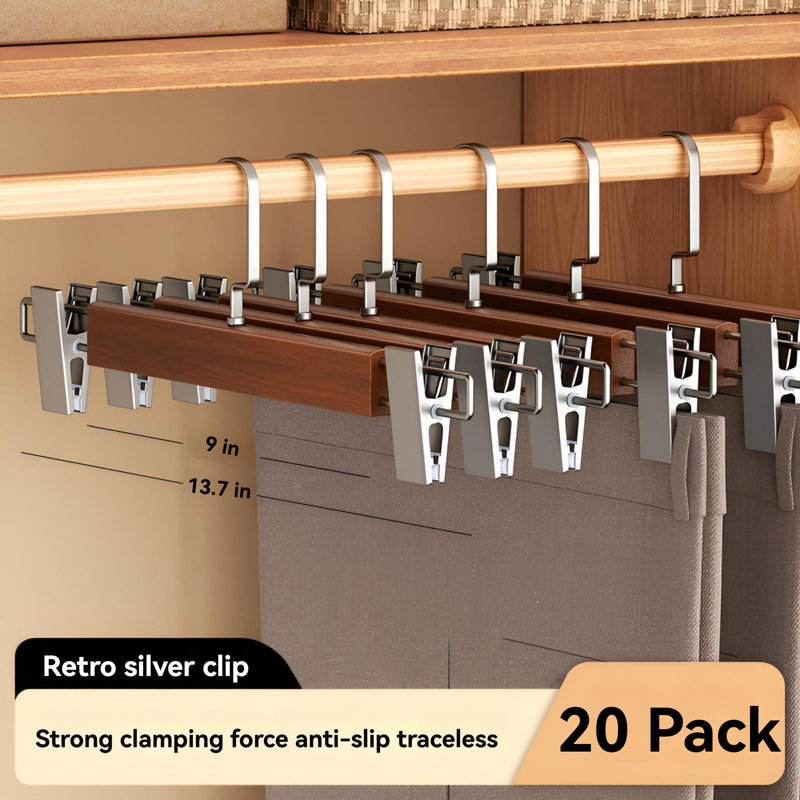 Cintres pour pantalons en bois massif - Solution robuste sans plis, 20