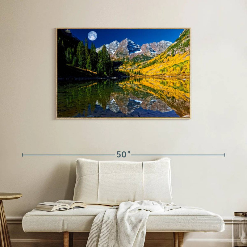 Maroon Bells pleine lune, Cadre flottant en bois naturel, 40 po x 27 po