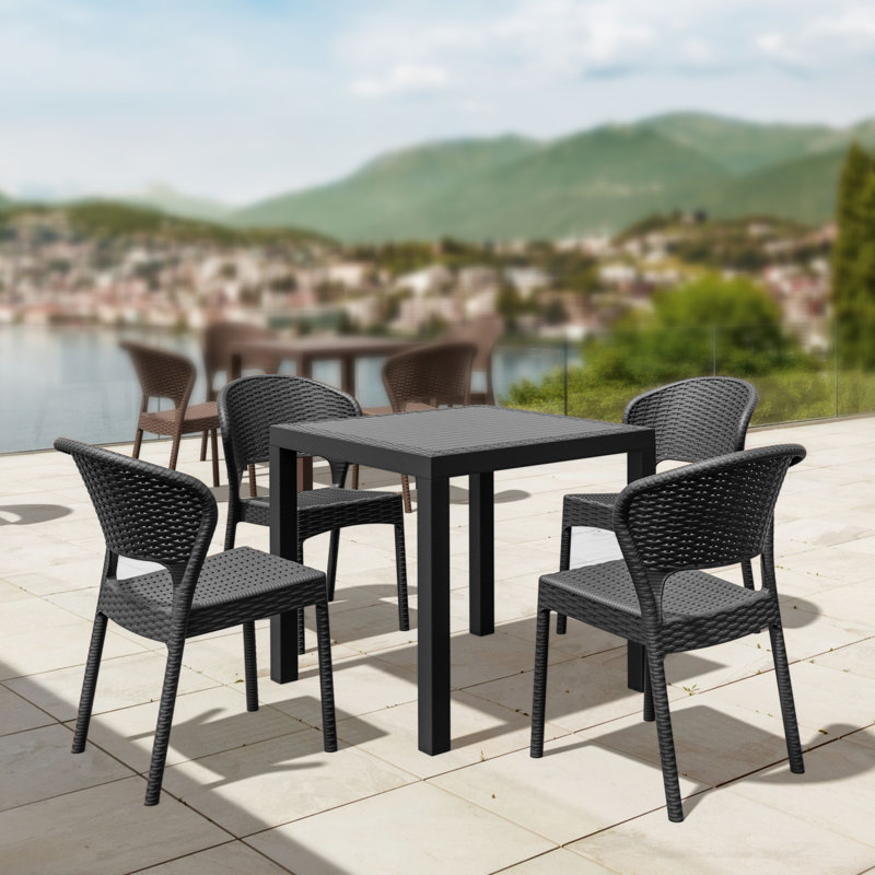 Helden 4 - Person Patio Dining Set with Square Table, Dark Gray