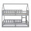 Lit superposé simple au-dessus de simple avec garde-corps de clôture et porte ludique - Structure robuste en bois massif gris pour enfants