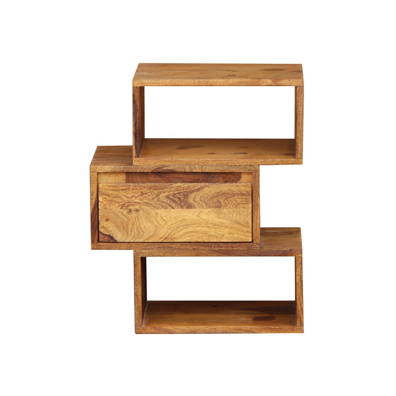 Grand Isle Solid Wood Floor Shelf End Table, Teak