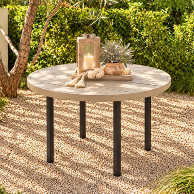 Table d'extérieur en métal, table ronde pour 4 personnes avec trou pour parasol, table de patio au design minimaliste moderne