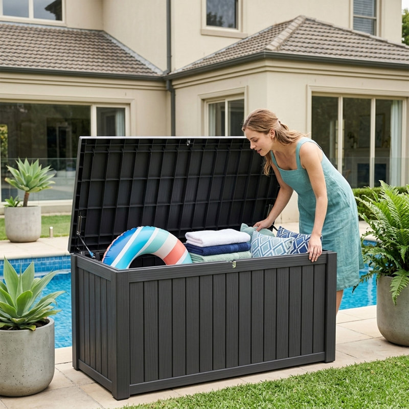 PawsomePad 180 gallons Boîte de rangement en résine noire pour l'extérieur intérieur, Black
