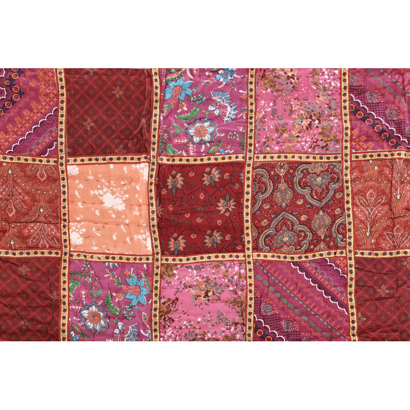 Exotic India Pure Cotton Quilt With Patchwork And Reversible Feature, Multicolor Floral 1
