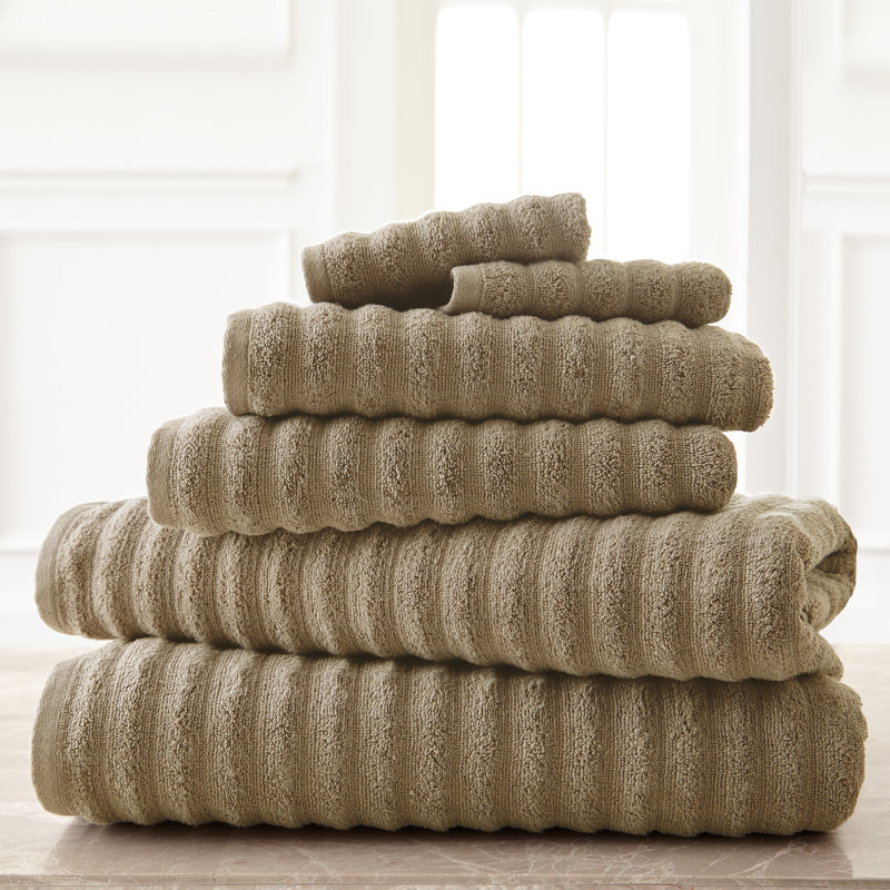 Modern Threads Spa Collection 6-Piece Ultra Soft Quick-Dry 550GSM 100% Combed Cotton Wavy Towel Set, Taupe