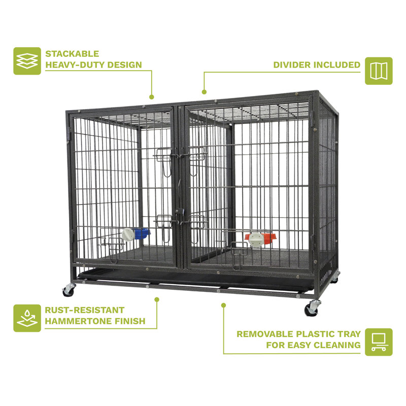 Gray Heavy Duty Stackable Rolling Pet Crate with Divider