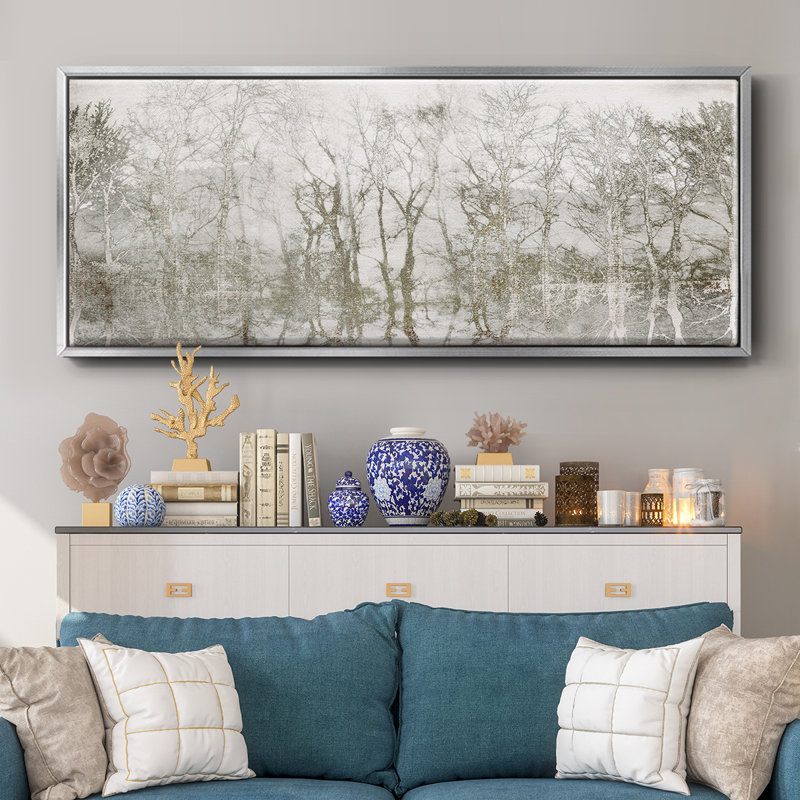 Shimmering Trees - Impression sur cadre flottant, H 20 po x l 50 po x P 1,5 po, Argent