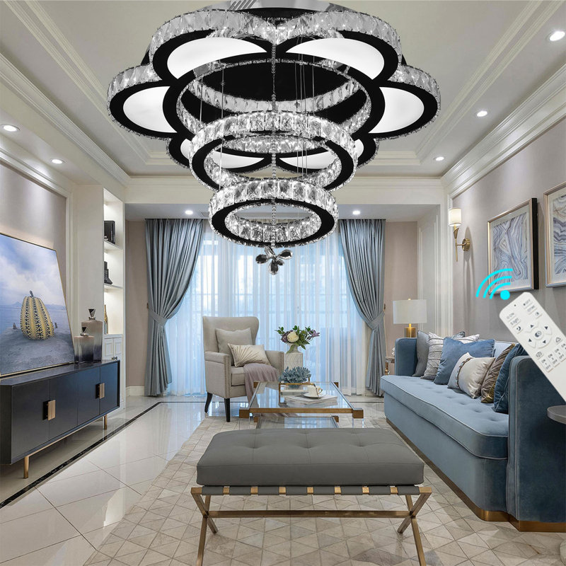 W24" Big Flower Modern LED Crystal Chandelier 3000-6000K Dimming Lighting Fixtures, 30" H x 32" W x 32" D