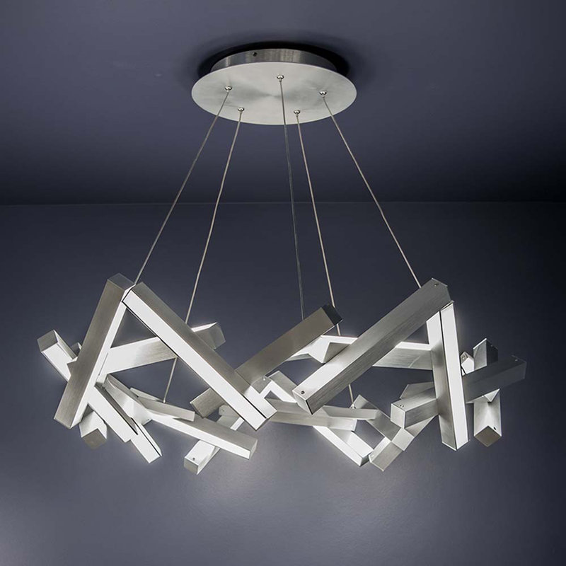 Alara 21-Light Brushed Aluminum LED Chandelier with White Acrylic Shade