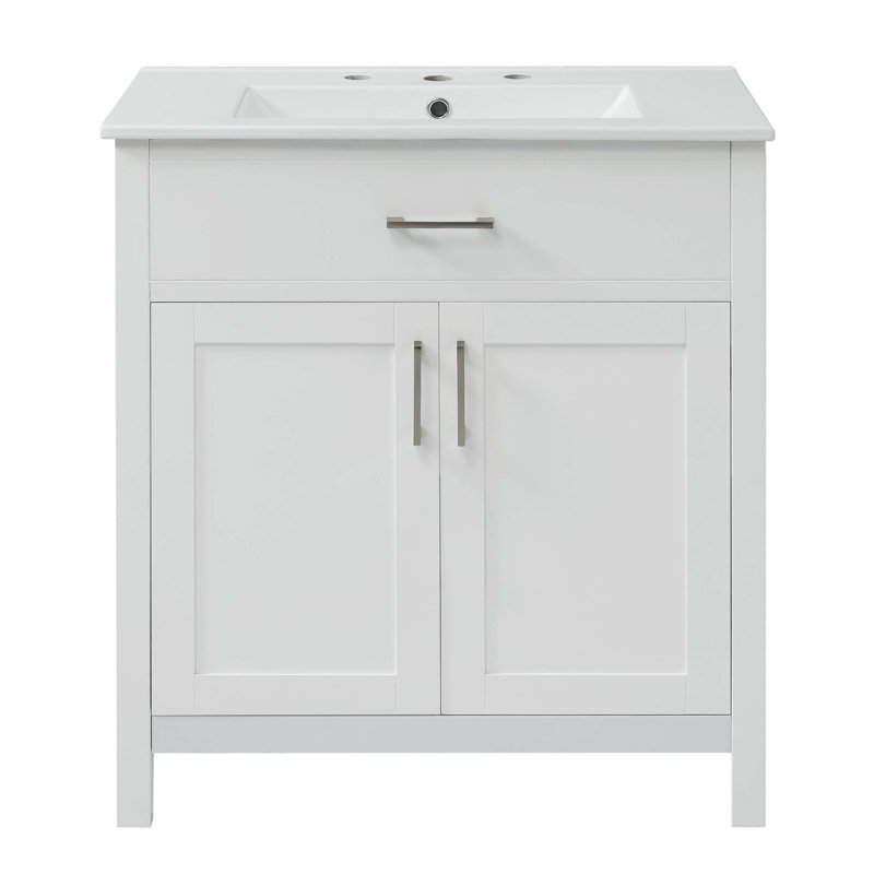 Meuble-lavabo de 30 pouces avec lavabo en céramique et beaucoup de rangement - le choix parfait pour les petites salles de bain