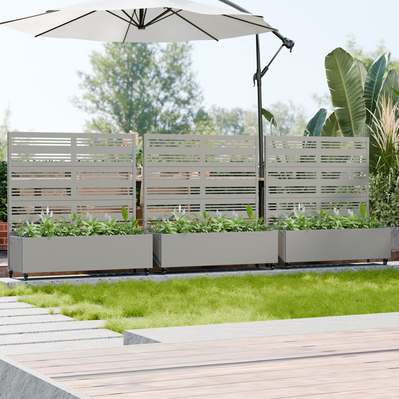 47" H x 47" W x 16" D Outdoor Metal Planter Box with Trellis Decor Raised Garden Bed with Lattice Panel and Wheels for Patio