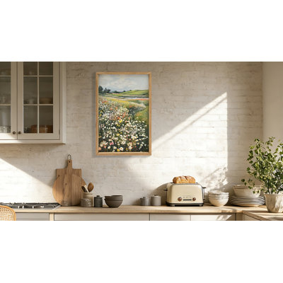 Framed Wildflower Meadow Canvas Wall Art Vintage Landscape Painting