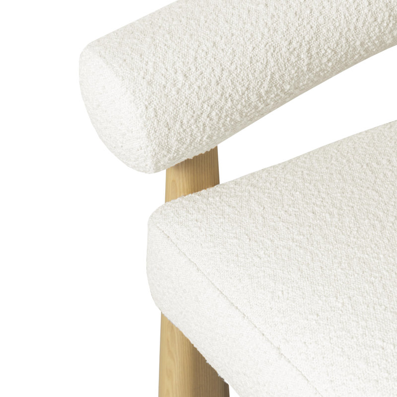Upholstered Armchair, Cream, Natural Wood