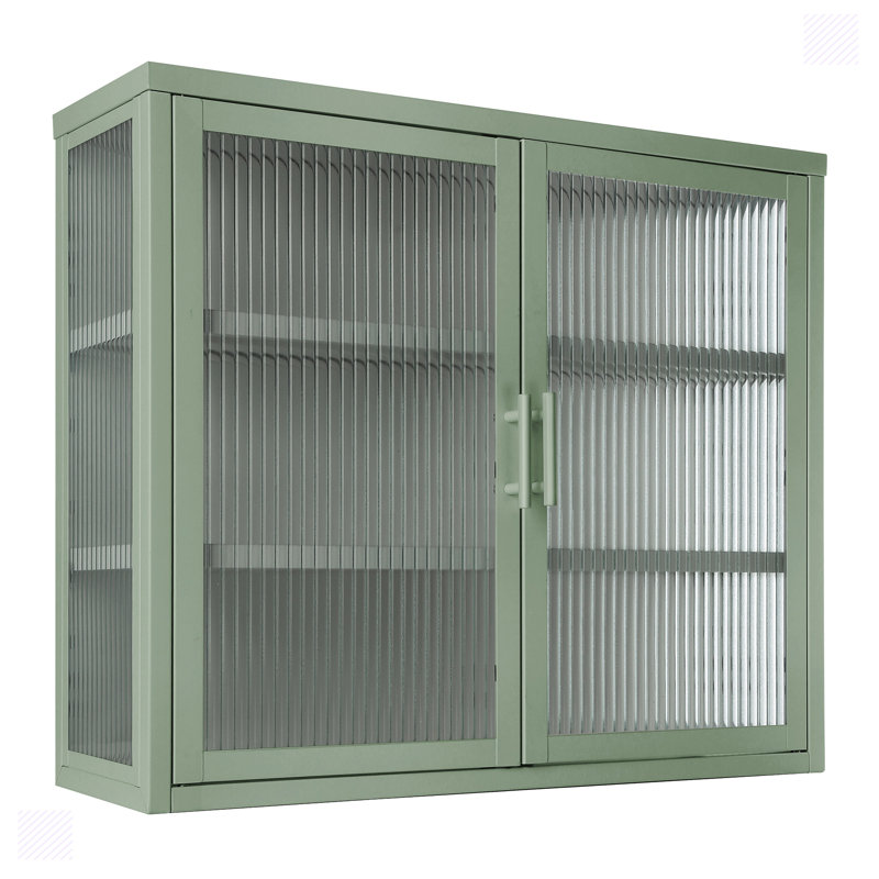 Armoire murale à double porte en verre de style rétro avec tablettes amovibles pour bureau et salle à manger, Vert menthe