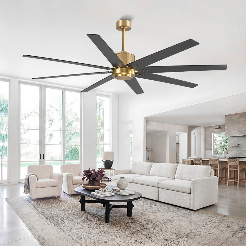 Ventilateur de plafond 72 po à 8 pales 72 po avec fixation à la tige verticale, Or NAB, 72'', Noir / Noyer