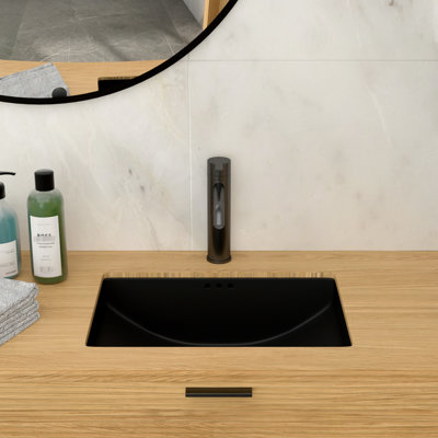 Lavabo de salle de bain en céramique noire 21 po x 14,64 po, surface lisse, drain efficace, évier encastré vertical avec trop-plein, conception épurée, fabrication de haute qualité, installation économique, idéal