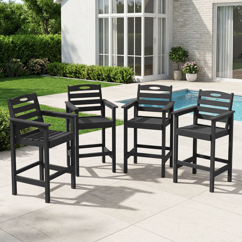 Ensemble de 4 tabourets de bar en PEHD toutes saisons pour l'extérieur, Noir