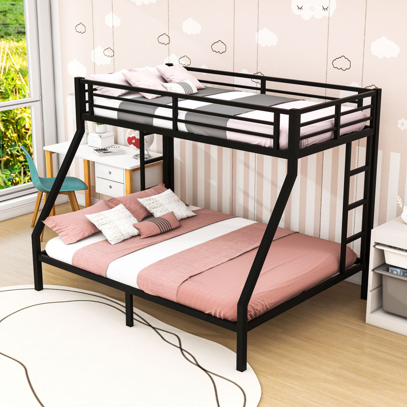 Twin XL Over Queen Bunk Bed With Ladders And Guardrails, Black