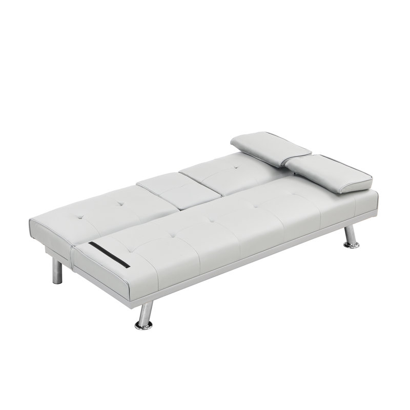 Canapé-lit convertible avec table basse en PVC blanc, salon moderne et polyvalent