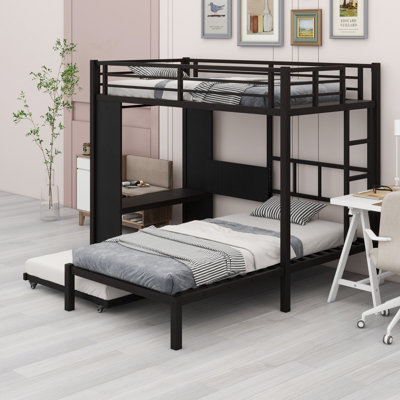 Lit superposé en métal avec garde-robe intégrée, lit gigogne et bureau pliable