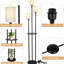 H66.3" Modern 3-lights Standing Floor Lamp With Linen Shade & Shelf