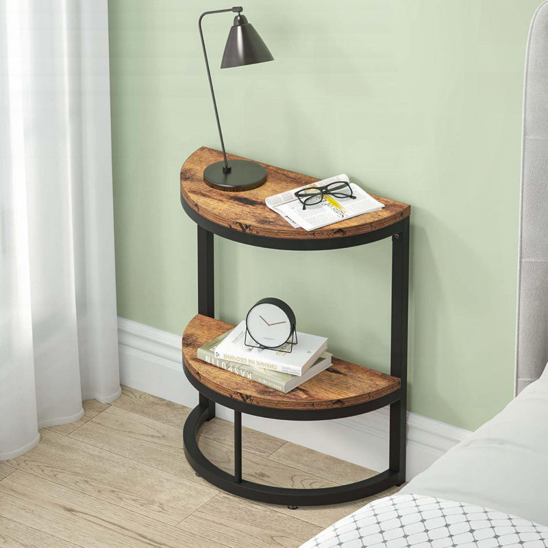 Table de bout Slim Demi-lune à 2 niveaux - brun rustique, conception en demi-cercle, peu encombrante