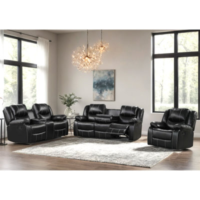 Carter 3-Piece Black Reclining Living Room Set