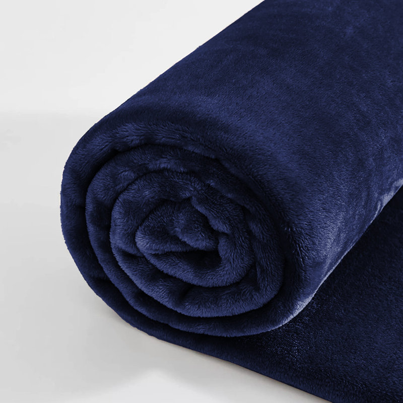 Ultra Soft Plush Faux Fur Reversible Fleece Blanket, Single, Navy