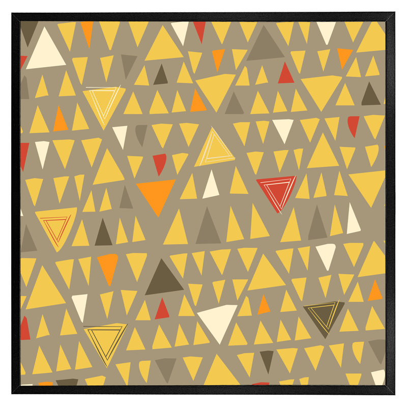 Ashleey Yellow Geometric Triangles - Single Picture Frame Print, Black Framed, 76cm H x 76cm W x 4cm D