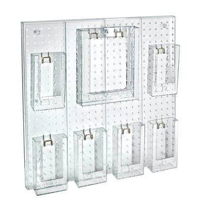 7 Pocket Multi Tier Wall Brochure Holder: 6 Trifold Size Pockets and 1 Letter Size Pocket Pegboard Wall Brochure Holder by Azar Displays