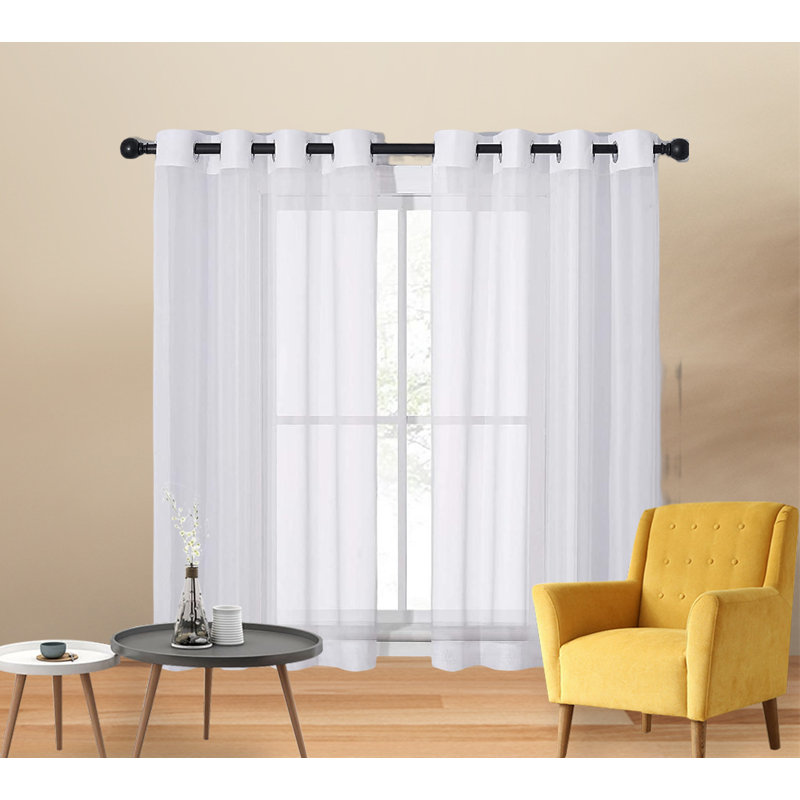 Bantice Polyester Sheer Curtain Pair, Ivory, 54" W x 45" L