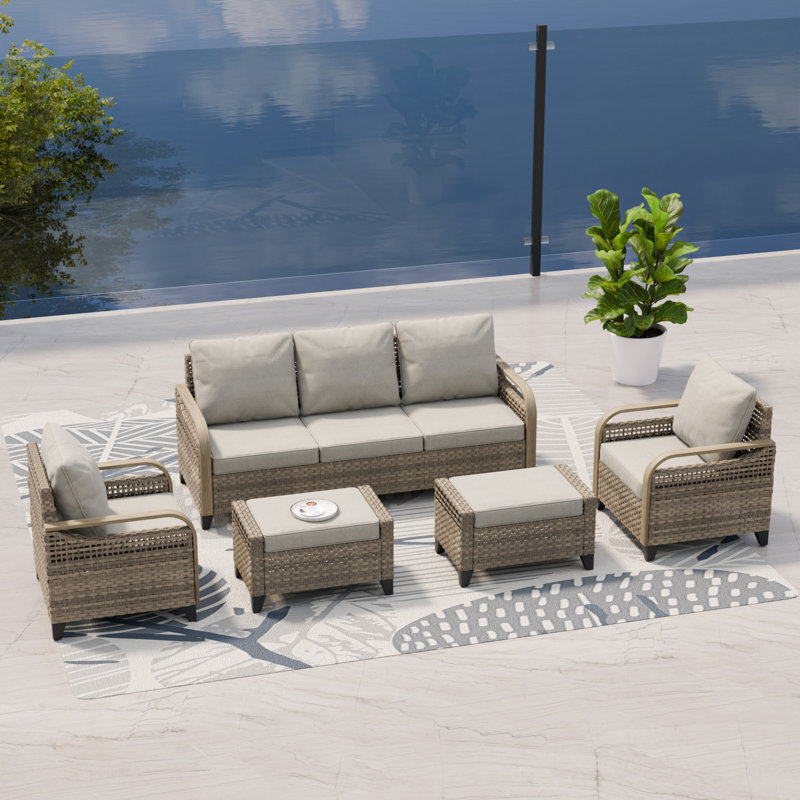 5 - Person Modular Patio Conversation Set with Cushions, Gray