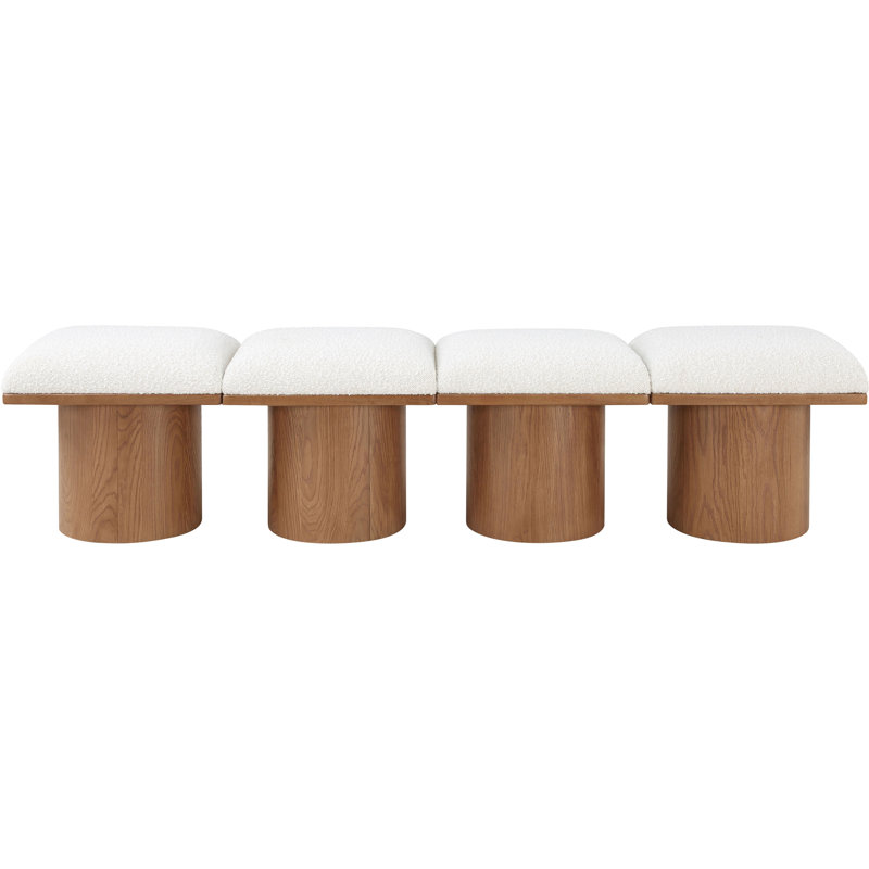 Horatia Boucle Upholstered Bench, Cream Boucle Fabric, Walnut Brown, 17.5" H x 72" W x 15.5" D