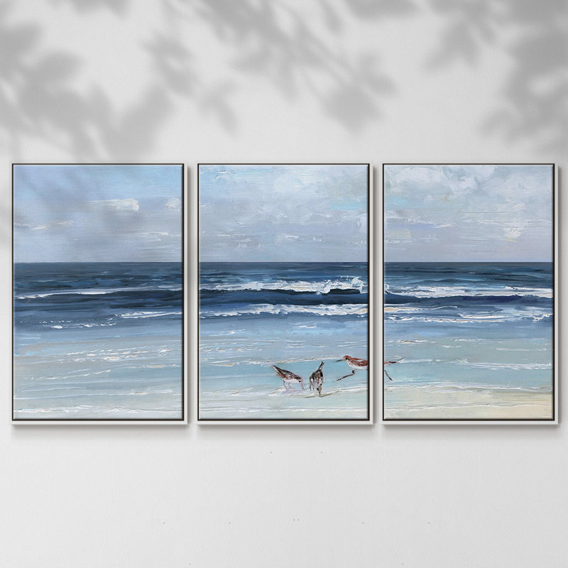 Beach Trio, reproduction sur toile 3 pièces, Blanc, H 36 po x l 75 po x P 2 po
