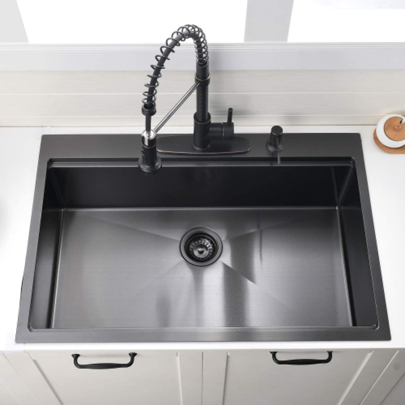 Évier de cuisine en acier inoxydable noir de qualité supérieure, poste de travail moderne, usage domestique