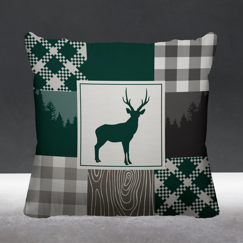 Coussin intérieur / extérieur Range Trees Cabin, 17 po x 17 po, Émeraude, Carré