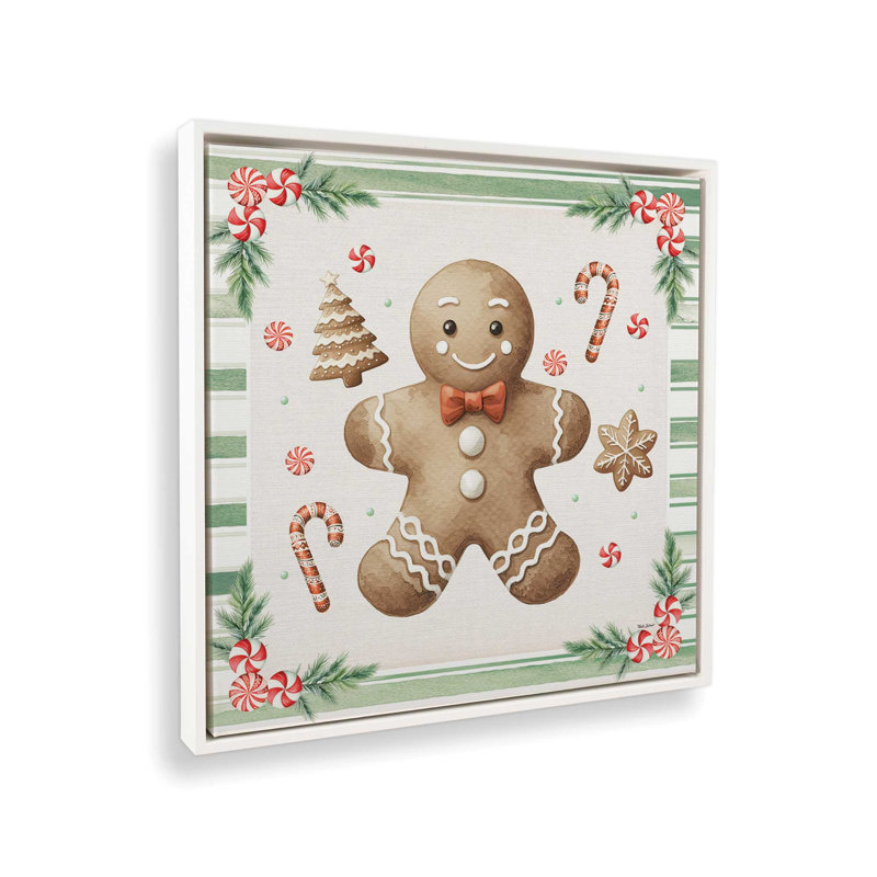 «Gingerbread Boy» par Nicole DeCamp, reproduction d'art, L 36 x H 36, Blanc, Toile avec cadre