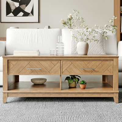 Millwood Pine Chevron Coffee Table – Rectangular Solid MDF with Woodgrain Laminate Top in Medium Wood Tone – Classic Geometric Center Table