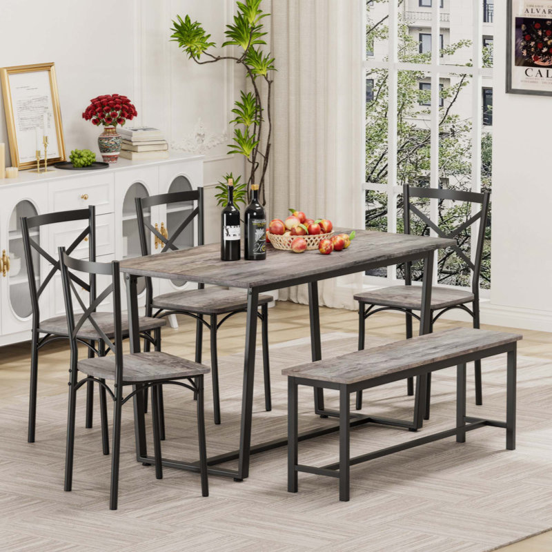 Ensemble de salle à manger 6 pièces idéal pour la cuisine, le coin-repas et le salon, parfait pour les réunions de famille et les petits espaces.