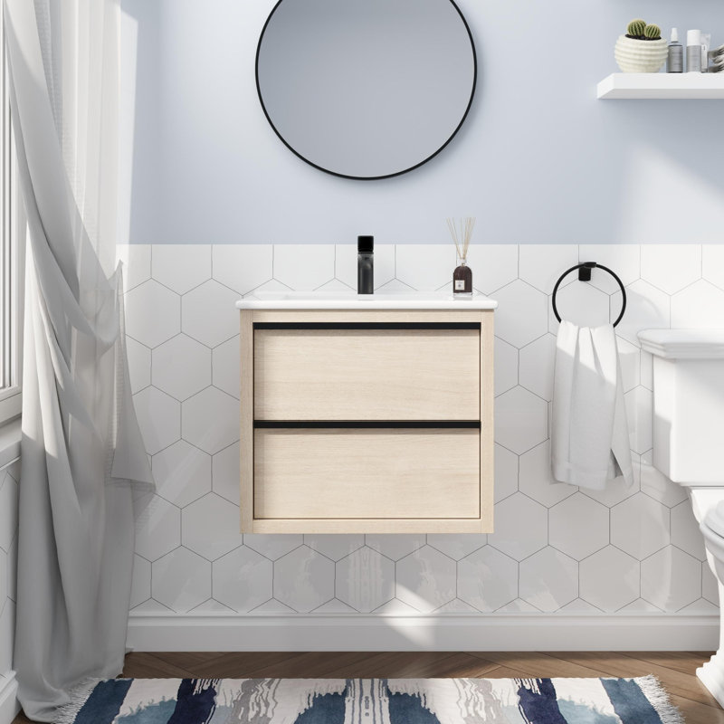 Ensemble de meuble-lavabo simple mural 24 po Galeri, Blanc lustré