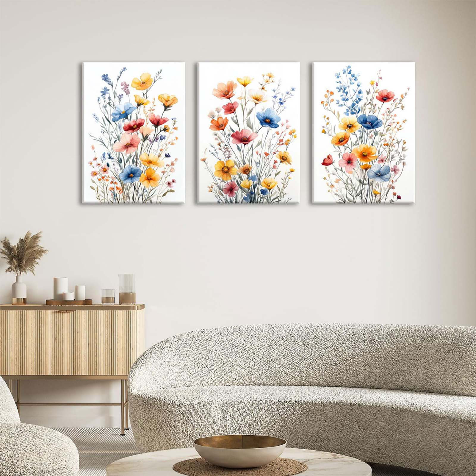 Ophelia & Co. Colourful Wildflower Framed Canvas Wall Art Set Of 3 ...