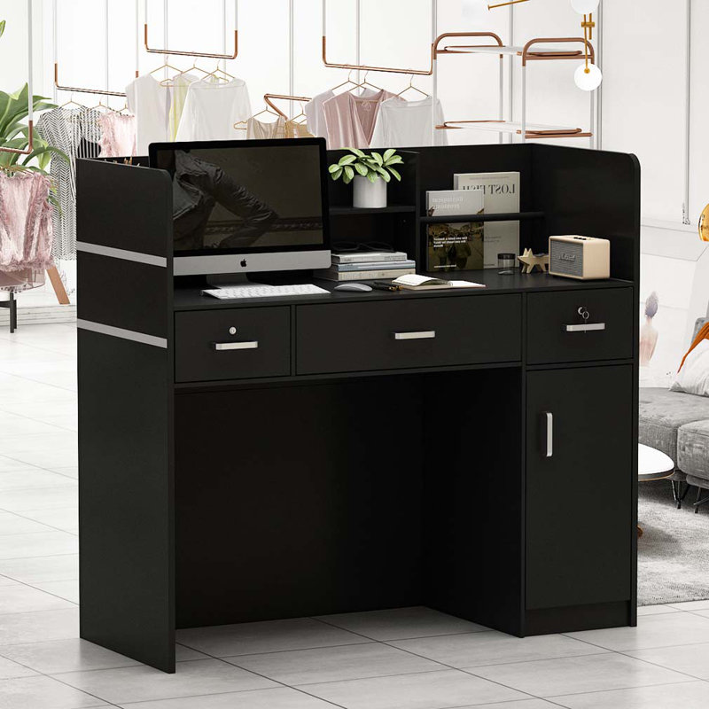 Parkerfield 47.3" Wide Modern Reception Desk with Storage - Sleek Design, Black